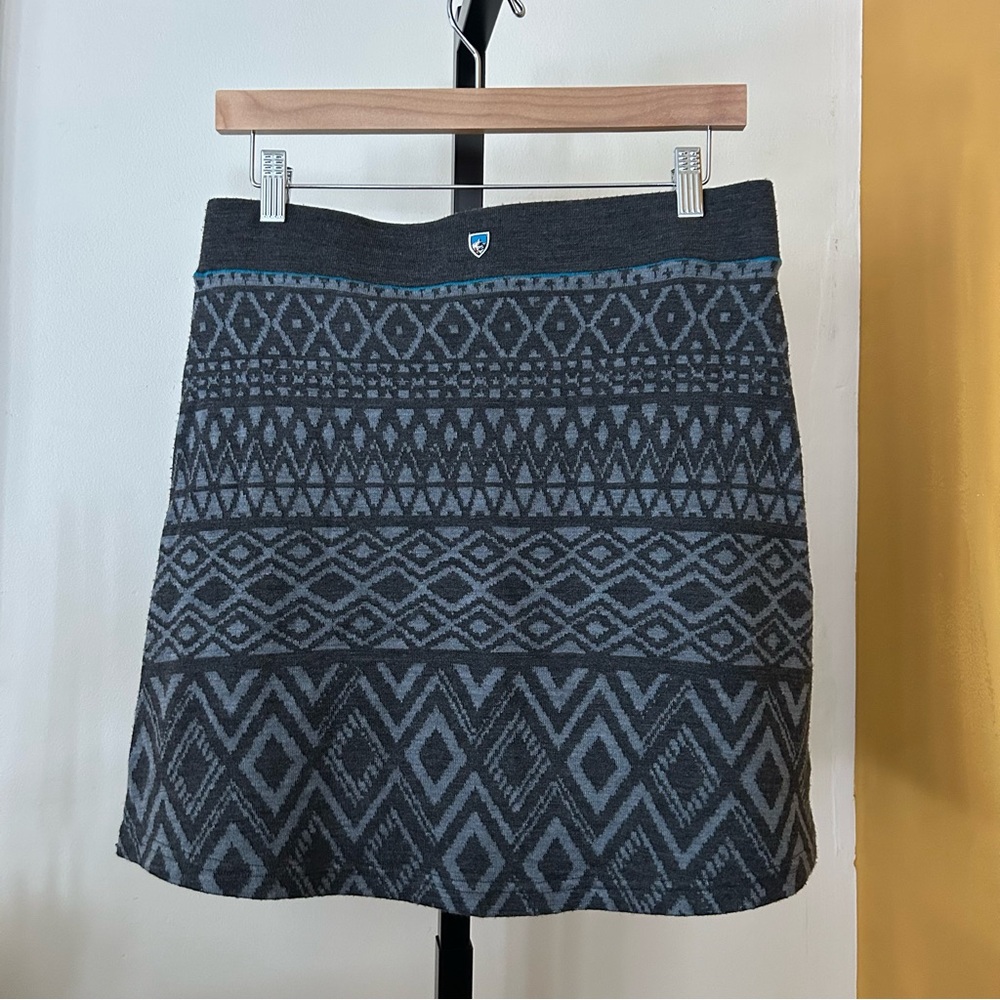 Kuhl Adriana Merino Wool Mini Skirt Nordic Geometric Pattern Pull On Gray Size S - Picture 4 of 7